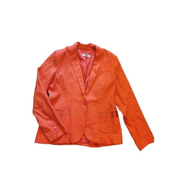 Calvin Klein Blazer Women's 14 Red Linen Blend Single Button Colorful Office - Picture 1 of 5